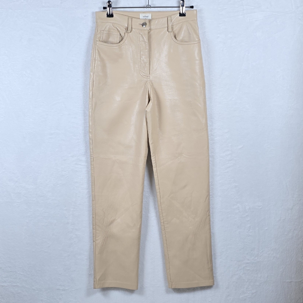 ​Wilfred Aritzia Melina Vegan Leather Pants Beige High Rise Straight Leg Sz.2